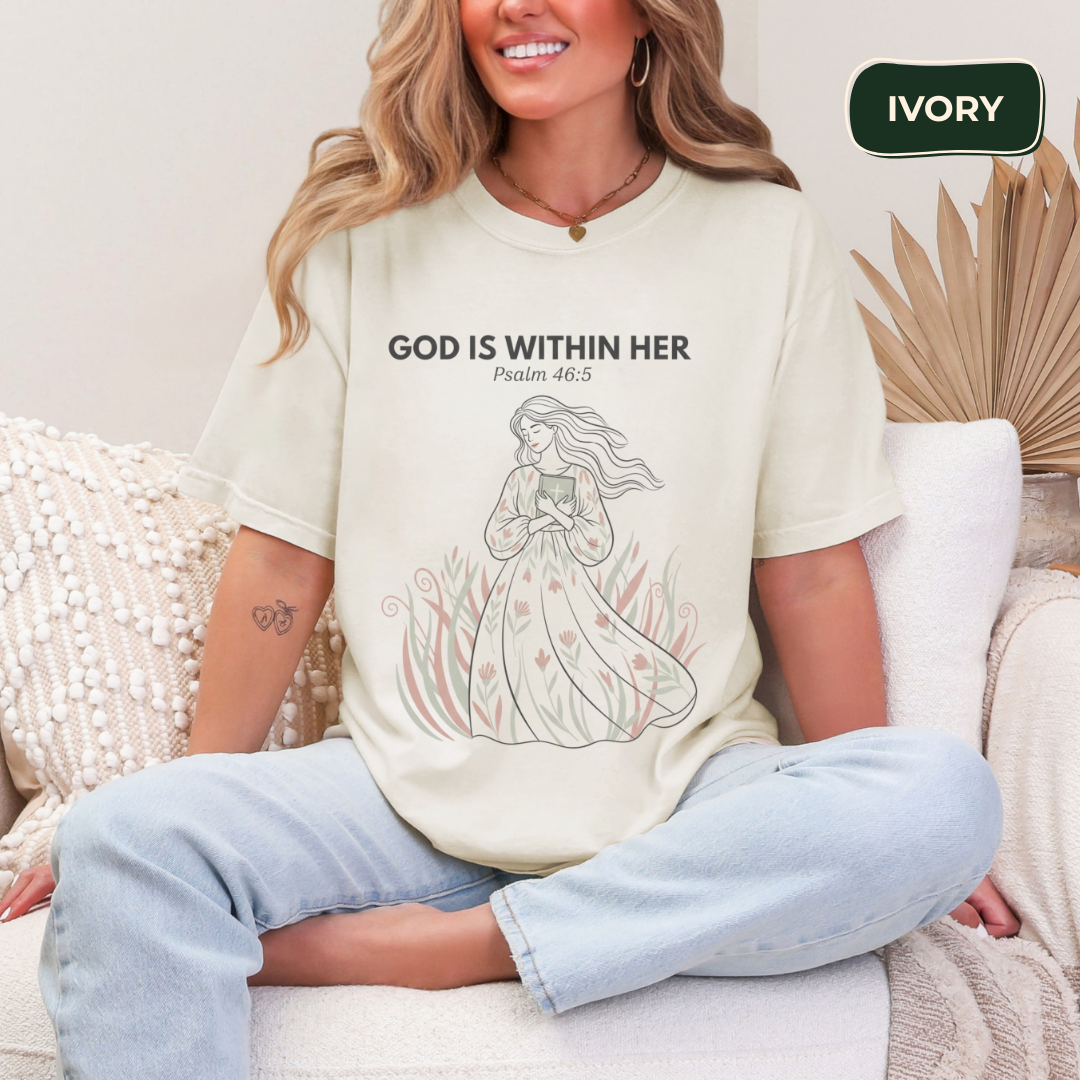 God is within her T-shirt